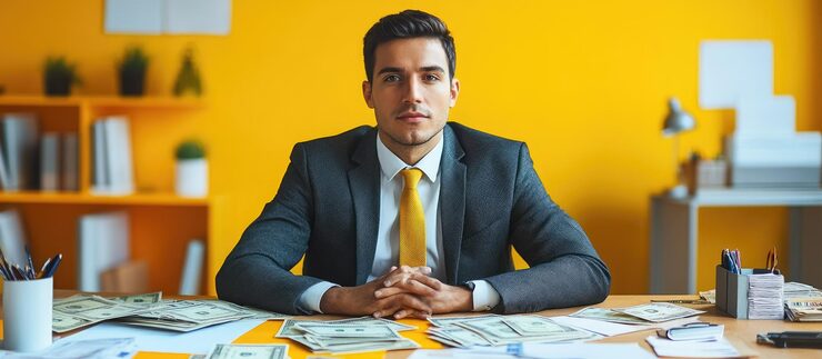 confident-businessman-sitting-desk-surrounded-by-money_1062371-9227